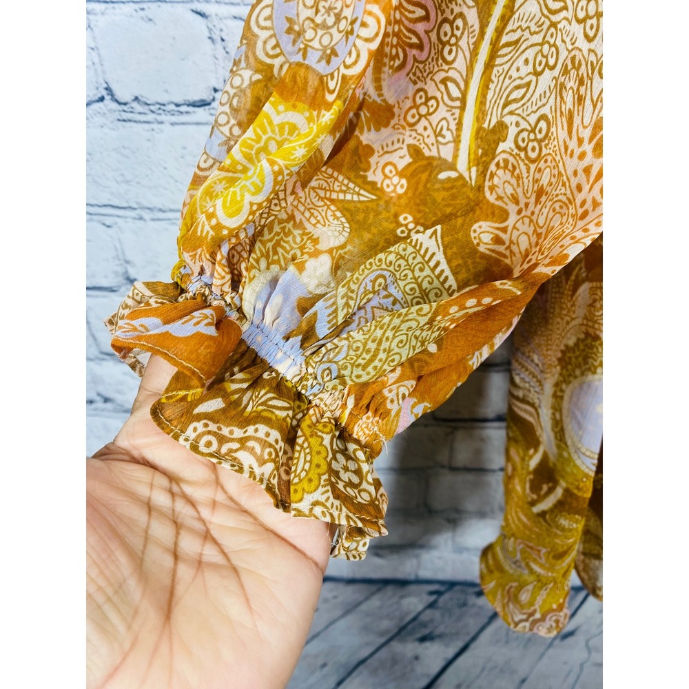 House of Harlow 1960 Dress Womens M Paisley Tassel Lace Up Yellow Excellent - Picture 6 of 10